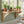 A light natural wood floating shelf mounted on a sage green wall with two decorative bracket supports, styled with potted plants, glass jars, and a small ceramic pitcher in front of white-framed windows.
