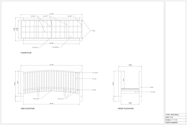 12 foot Wooden Garden Bridge with High Rails-SamsGazebos Handcrafted Garden Structures