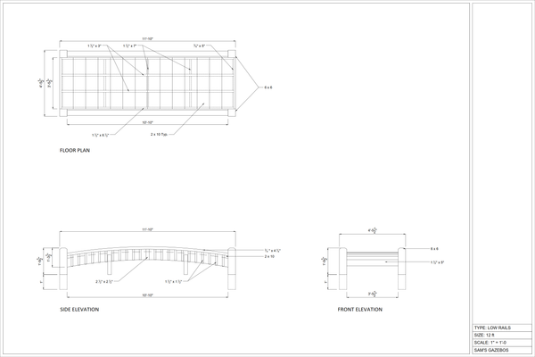 12 foot Wooden Garden Bridge with Low Rails-SamsGazebos Handcrafted Garden Structures