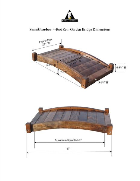 4 foot Japanese Zen Wooden Garden Bridge-SamsGazebos Handcrafted Garden Structures