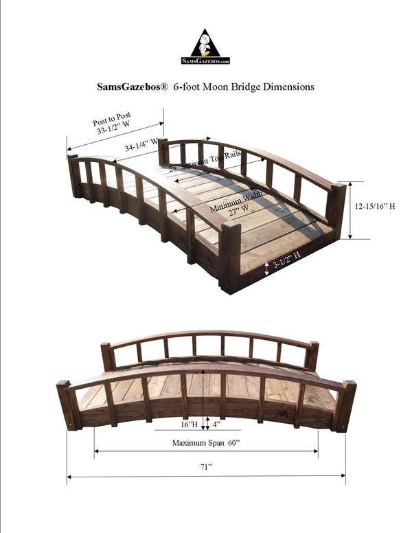 6 foot Japanese Small Wooden Garden Bridge-SamsGazebos Handcrafted Garden Structures