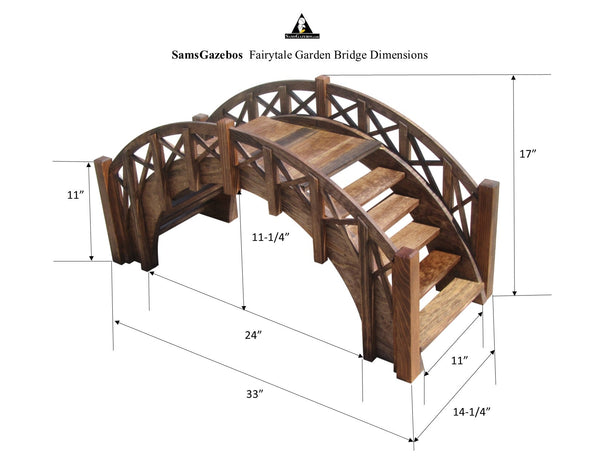 Fairy Tale Small Garden Bridge with Lattice Railings 33 Inches - SamsGazebos Handcrafted Garden Structures