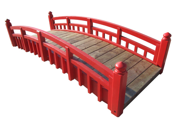 Japanese Garden Bridge with Finials 8 ft red