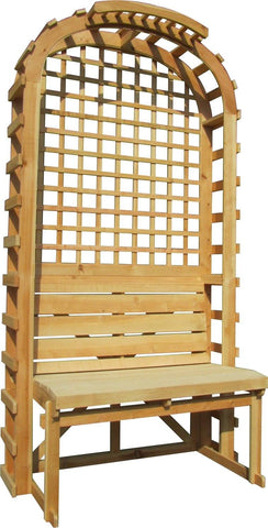 Garden Wooden Arbor with Bench Grid Trellis Backdrop Natural
