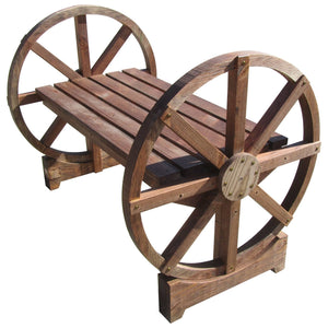 Country Wooden Garden Bench with Wheel Legs - SamsGazebos Handcrafted Garden Structures