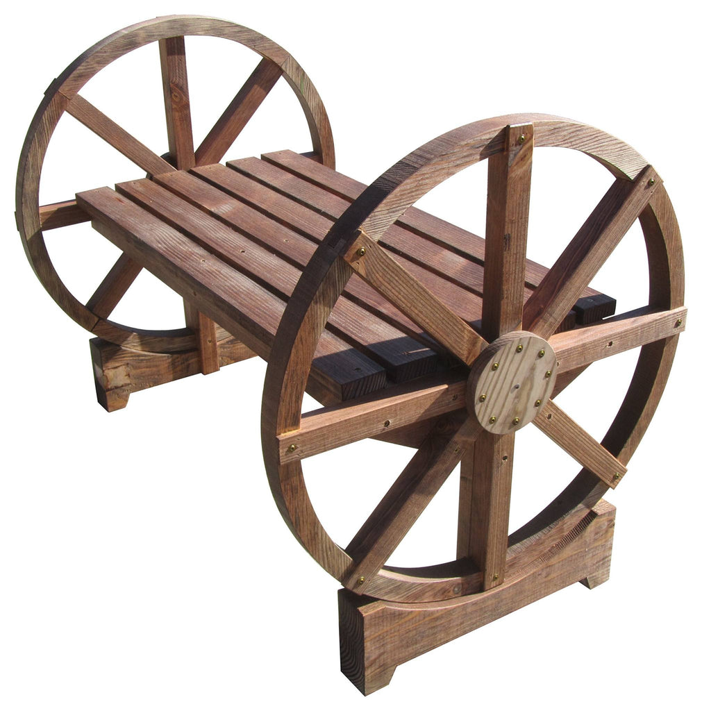 Country Wooden Garden Bench with Wheel Legs-SamsGazebos Handcrafted Garden Structures