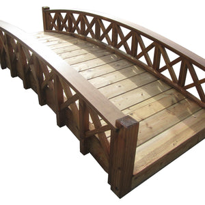 Swan Wooden Garden Bridge with Half Halving Lattice Railings 8 ft. - SamsGazebos Handcrafted Garden Structures