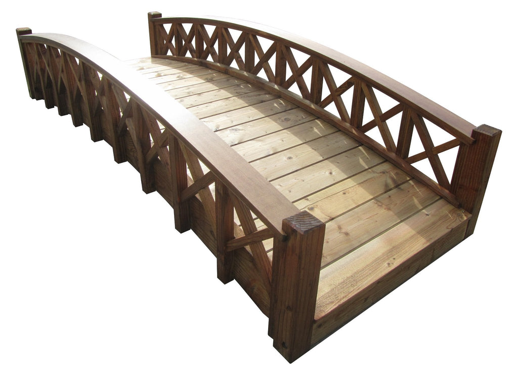 8 ft Wooden Garden Bridge with Lattice Railings