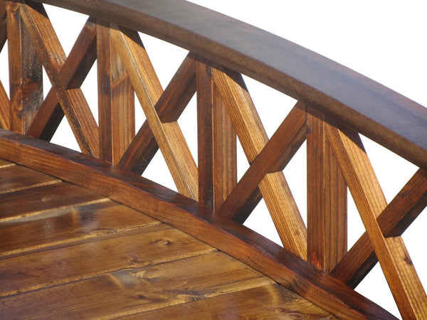 Wooden Garden Bridge with Lattice Railings closeup