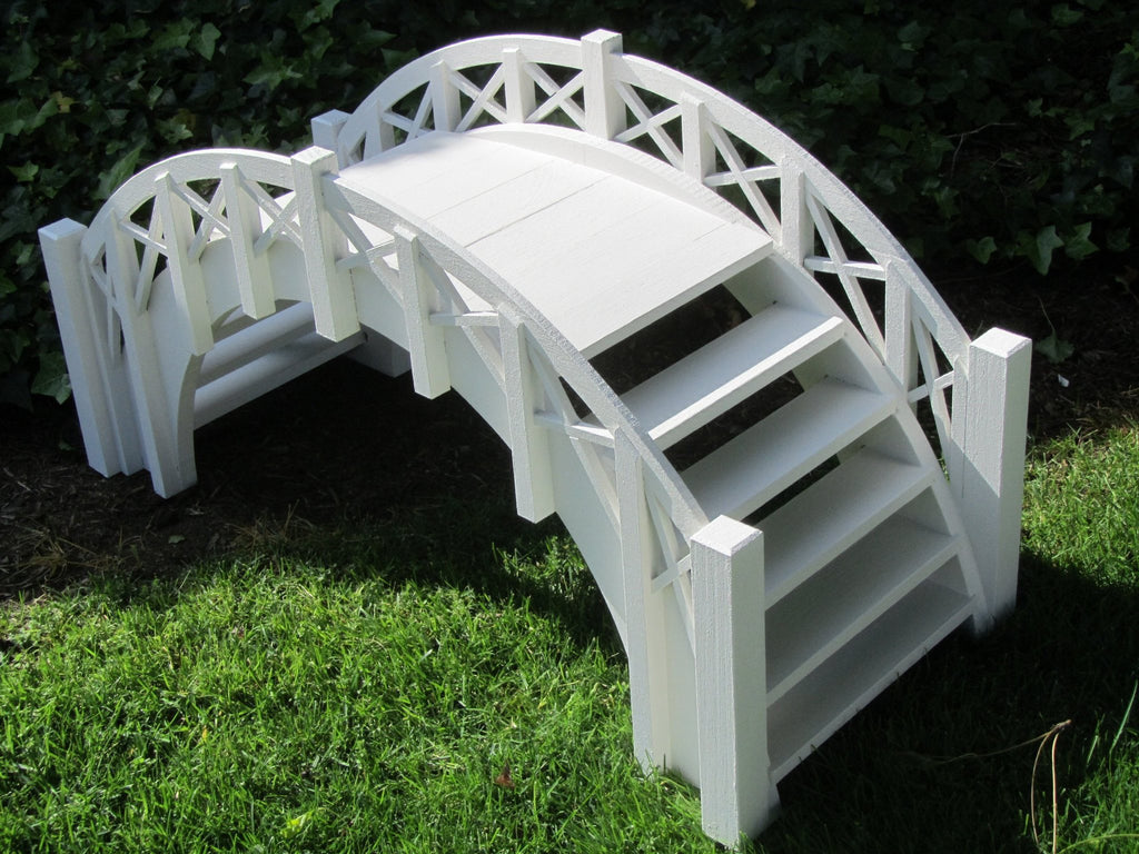 SamsGazebos Fairy Tale Wooden Garden Stair Bridge with Lattice Railings 33 Inches White-SamsGazebos Handcrafted Garden Structures