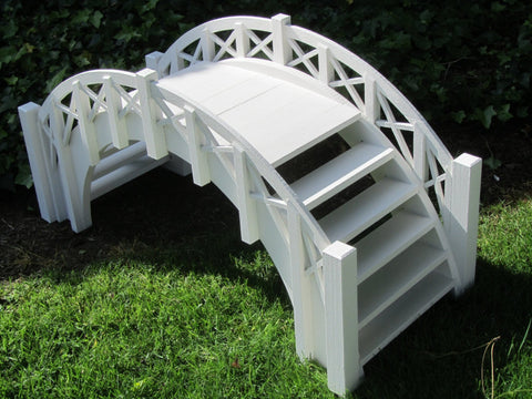 Fairy Tale Wooden Garden Stair Bridge with Lattice Railings 33 Inches White