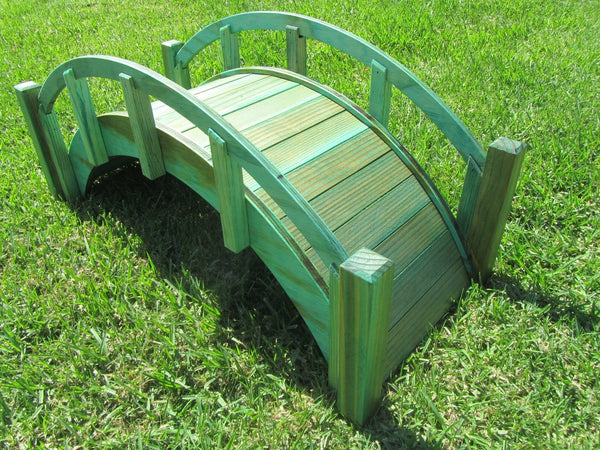 Japanese Wooden Garden Bridge 25 Inch Green on Lawn