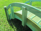 Japanese Wooden Garden Bridge 25 Inch Green rails closeup