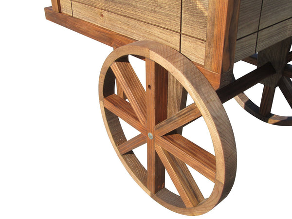 Wheelbarrow Wood Outdoor Planter Treated Brown - SamsGazebos Handcrafted Garden Structures